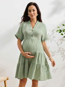 SHEIN Women's Short Sleeve Casual Ruched Mint Green Nursing Dress - Mint Green - View 8