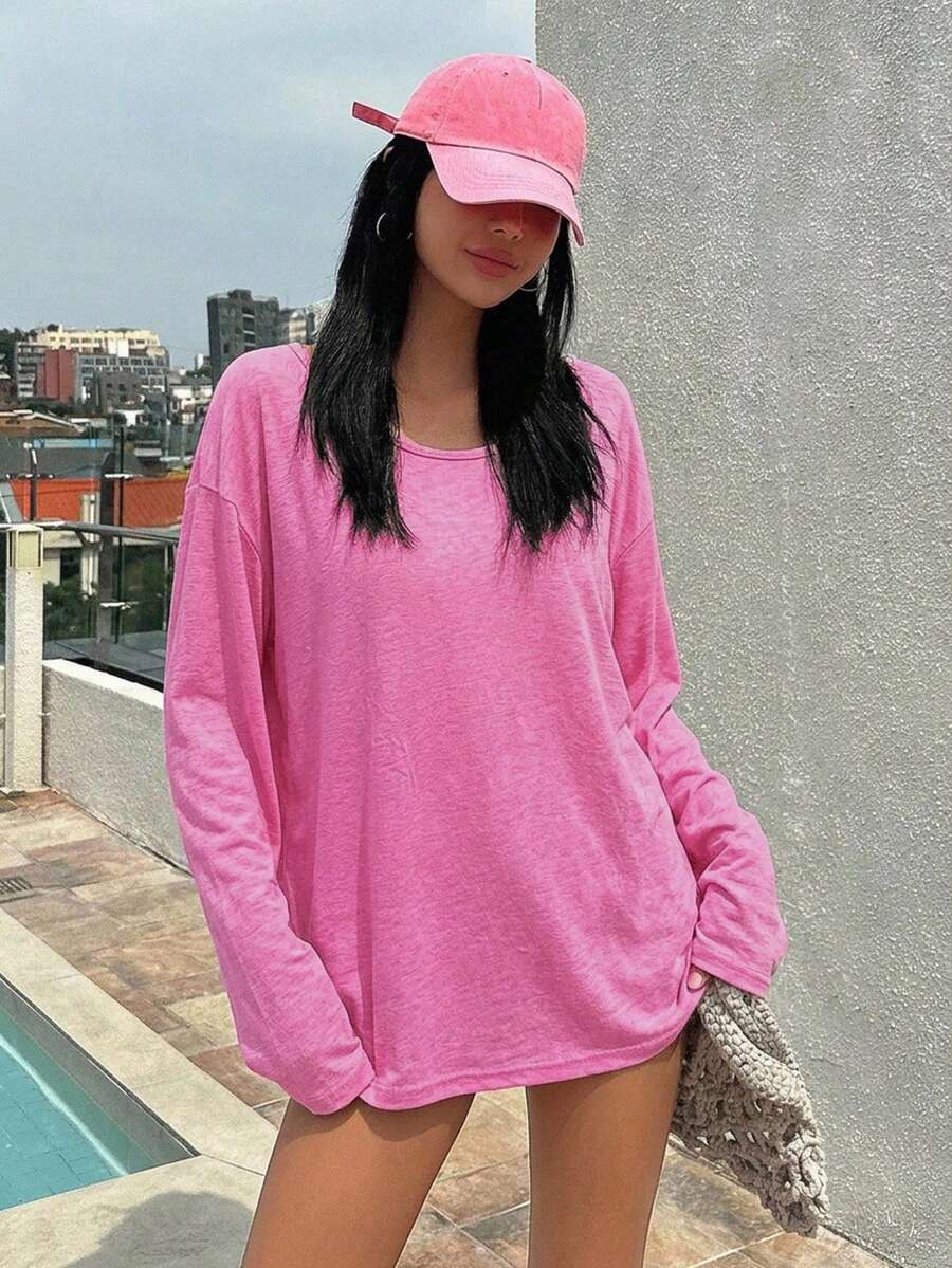 DAZY 女款休閒百搭純色寬鬆夏季罩衫 - 粉色 - 查看 1