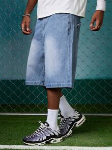 EVRINFINITE Vintage American Style Washed Loose Fit Straight Leg Denim Shorts, Spring/Summer  Jorts Men - Light Wash - View 2