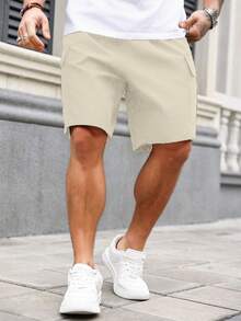 Manfinity Homme Plus Size Men's Drawstring Waist Casual Versatile Daily Wear Cargo Shorts - Apricot - View 4