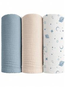 Manta de muselina para envolver recién nacidos, baberos unisex, manta multifuncional que se puede usar como babero, paño de eructos, cubierta para cochecito, cubierta para silla de coche, adecuada para bebés niños y niñas, transpirable y amigable con la piel, esencial para bebés, excelente para registro y regalos - Multicolor - Ver 7