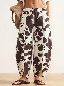 Bohemela Women's Cow Print Elastic Waist Tapered Jeans - Multicolor - View 3