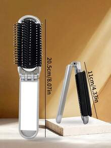 1pc Bright Surface Plating Silver Small Comb Paste Exquisite Rhinestone Shiny Texture Foldable Design Comes With Small Mirror Pocket Comb Compact Portable Bag Comb Unisex - Multicolor - View 4