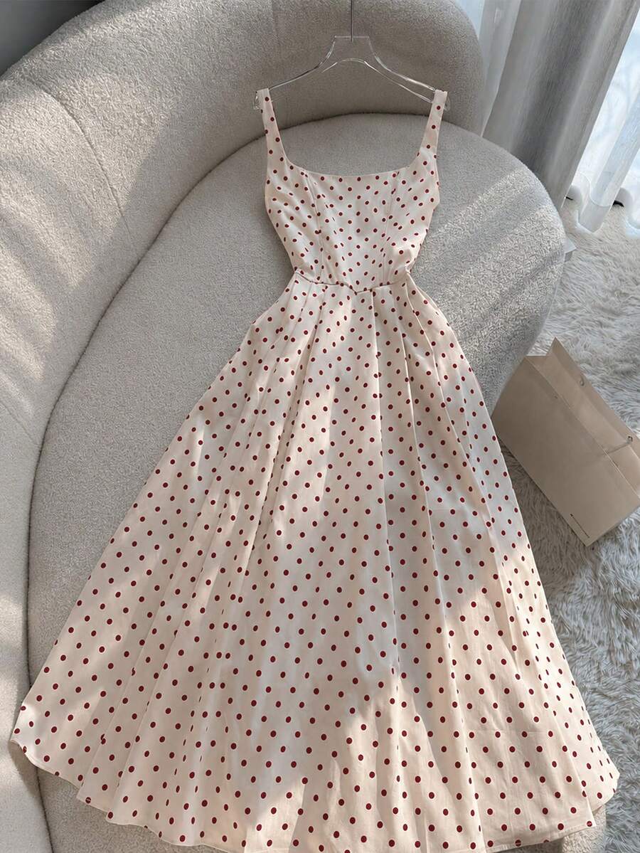 Resyla Women's French Vintage Polka Dot Beach Vacation Spaghetti Strap Maxi Dress - Multicolor - View 1