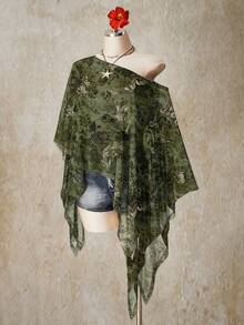 SHEIN ICON 大尺碼女款度假休閒花卉印花不對稱網紗上衣 - 彩色 - 查看 6