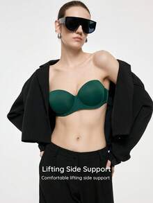 Bralution Bra Balconette Berkawat dengan Bantalan Warna Hijau Zaitun, Memberikan Dukungan Tinggi, Mengangkat dan Membentuk Belahan Dada, Tali Bahu yang Dapat Dilepas, Nyaman Dipakai - Dark Green - View 2