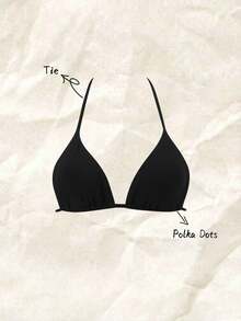 Elavelle Solid Color Halter Twist Back Bikini Top - Black - View 2
