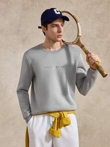 Courvante Tennis 男士字母印花圓領長袖休閒衛衣，深灰色，City Break，秋冬上衣 - 淺灰色 - 查看 5