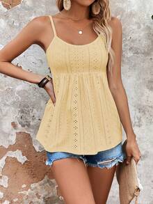 EMERY ROSE Women's Vacation Hollow Out Embroidered Ruffle Hem Casual Camisole - Yellow - View 3