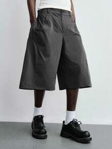 ROMWE MEN Essentials Men's Solid Color Casual Pocket Structured Fluffy Shorts - Black - View 6