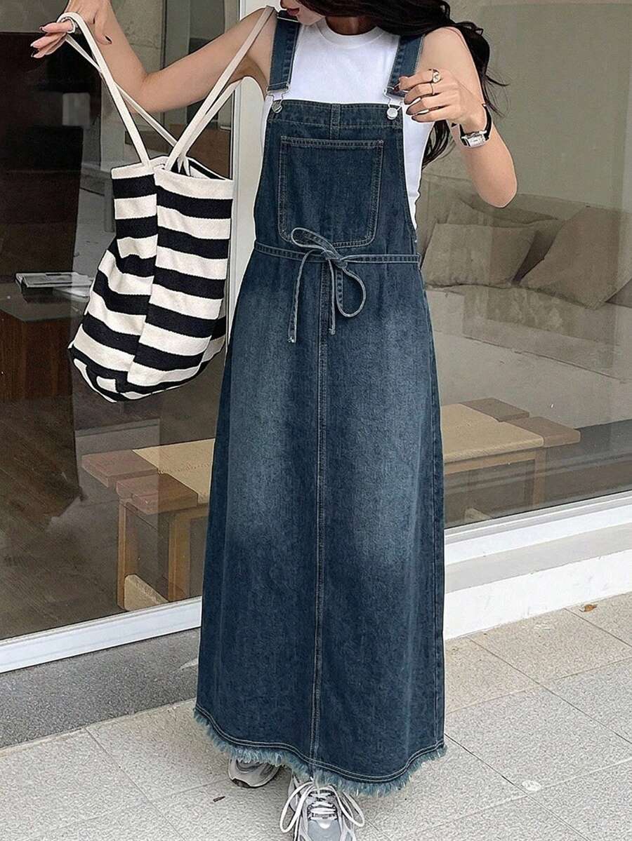 DAZY Women's Casual Washed Long Denim Dress - Blue - View 1