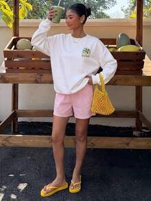 Muchica 女款休閒白色運動衫，檸檬印花，夏季服飾，外出，百搭，度假，海灘，適合日常通勤，約會，聚會，秋冬春夏，聖誕節，新年，感恩節，派對，婚禮，海灘，畢業典禮，時尚，優雅，休閒，外出，約會，約會，通勤 - 白色 - 查看 5