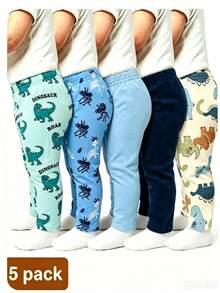 SHEIN 5pcs/Set Baby Boys New Fashion Comfortable Simple Soft Casual Long Pants, Baby Boy Pants Set, - Multicolor - View 1