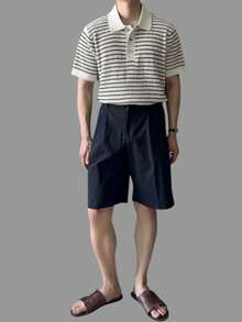 Men's Striped Patchwork Contrast Color Knit Top Summer - Multicolor - View 5