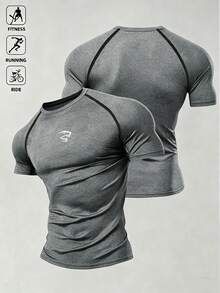 Acti Log Men's Short Sleeve Slim Fit Casual Sports T-Shirt - Grey - View 1