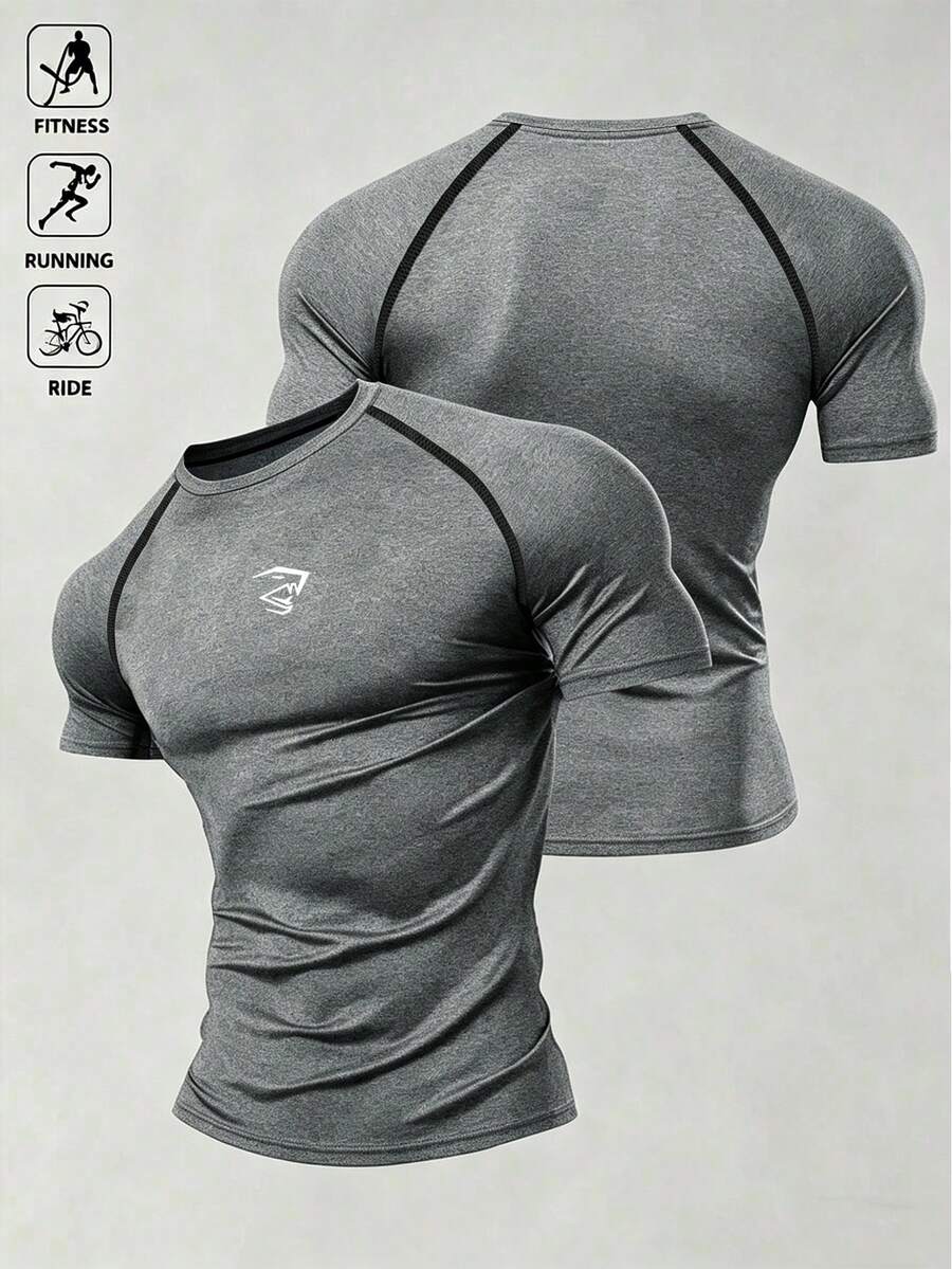 Acti Log Men's Short Sleeve Slim Fit Casual Sports T-Shirt - Grey - View 1