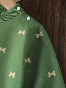 SHEIN Vintaside Kids Baby Girls' Fashion Embroidered Ruffle Hem Printed Sweatshirt - Green - View 3