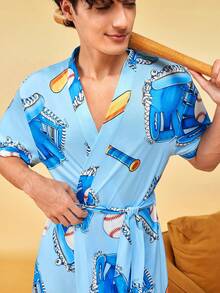 Notgurli Men's Funny Baseball Print Robe - Multicolor - View 5