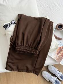 Comfortcana Plus Size Summer Versatile Drawstring Sweatpants Formal Jogging Vacation Chocolate Brown Casual Gym Office Jogging Gym - Brown - View 7