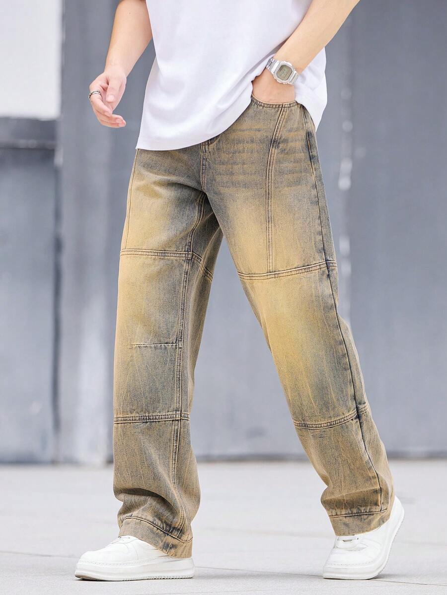 Manfinity Homme Men's Casual Washed Straight Leg Jeans - Blue - View 1