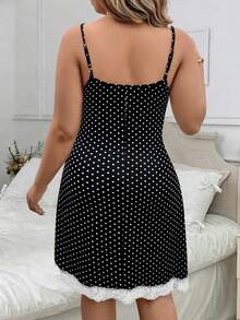 EMERY ROSE Plus Size Summer Casual Lace Patchwork Polka Dot Print Cami Dress - Multicolor - View 2