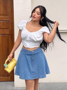 Rivivi Plus Size Women's Summer Casual Fashion Asymmetrical Waist Denim Shorts Formal Light Blue - Medium Wash - View 3
