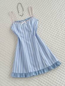 Elamini Women's Summer Casual Striped Spaghetti Strap Dress - Blue - View 7