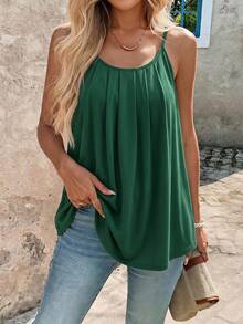 SHEIN Clasi 女款素色簡約百搭百褶細肩帶背心上衣 3件組 - 彩色 - 查看 4
