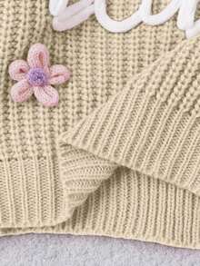 SHEIN 1件女嬰粉色圓領針織衫，附「Baby」刺繡字母與3D花朵裝飾，可愛清新簡約風，適中厚度，下擺整齊 - 杏色 - 查看 4