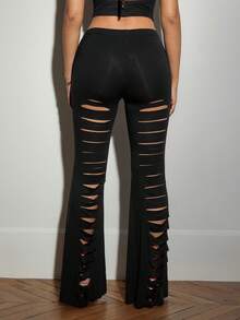 SHEIN ICON Pantalones largos de moda sexy con calados para mujer - Negro - Ver 7