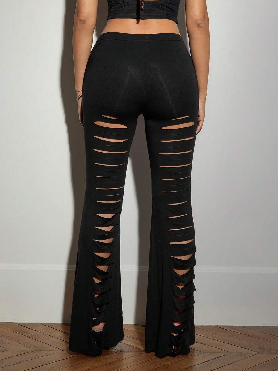 SHEIN ICON Women's Fashion Sexy Hollow Out Long Pants Going Out Night Black Autumn - Black - View 1