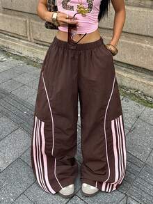 Coolane Pantalones de pierna ancha negros básicos para mujer, estilo streetwear vintage, para otoño/invierno, festival, salir, regreso a casa y uso diario - Marrón - Ver 4