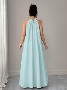 Elenzga Vestido holgado de cuello halter con abertura en forma de cerradura de unicolor para mujer de talla grande - Azul menta - Ver 2