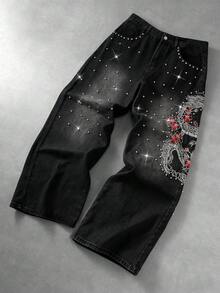 ROMWE MEN Street Life Men's Anime Embroidery Shorts, Suitable For Daily Wear In Spring And Summer - Black - View 9