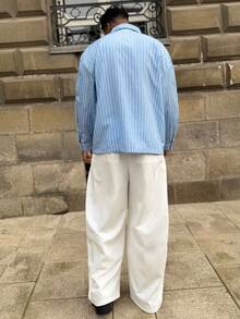 Heavens Edit Men's Woven Casual Loose Straight Leg Solid Color Pants - White - View 3