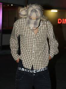Manfinity Hypemode 男士小格紋熱銷長袖襯衫，單口袋經典款，適合正式或休閒場合、休閒度假、聚會、簡單辦公、百搭居家穿著，適合自用或送給朋友的禮物，熱銷舒適面料襯衫 - 彩色 - 查看 7