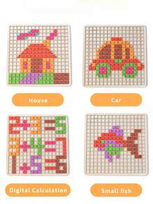 MINKOJA Wooden Mosaic Puzzle, 210PCS Shape Pattern Blocks With 7 Colors, Pixel Board Game STEM Toys Gift For Kids Boys And Girls Ages 3 4 5 6 7 Years Old - Multicolor - View 4