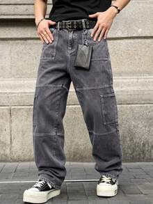 Manfinity EMRG Men's Casual Washed Denim Jeans - Dark Grey - View 3