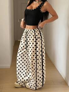 POPSWAY Damen-Lässig Hose in großen Größen mit Polka-Dot-Muster, elastischem Bund und Kordelzug, modischer Beinschnitt, geeignet für Frühling, Sommer, Herbst und Winter, für den Alltag und Pendeln - Verschiedenfarbig - Übersicht 4
