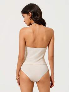 SHEIN BASICS Damen Sommer Lässig Rückenfrei Neckholder Bodysuit - Weiss - Übersicht 4