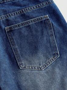 ROMWE MEN Street Life Celana Pendek Denim Kasual Pria dengan Saku - Biru - View 5
