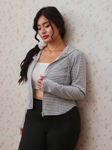 CovetEZ 春夏彩色條紋休閒百搭顯瘦大尺碼長袖外套 - 彩色 - 查看 7