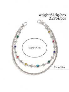 ROMWE Goth 1pc Punk Cross Geometric Chain Waist Chain, Men's Personalized Hip Hop Multi-Layer Body Chain, Daily Music Festival Party Wear, Unisex, Jewelry Gift - Silver - Colored Rhinestone Cross - View 6
