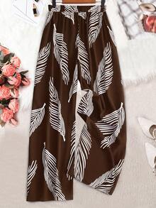 Breezaya Plus Size Loose Fit Floral Print Pants Fall - Brown - View 2