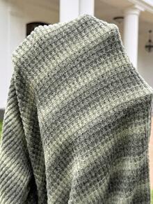 Lyckli Women's Maternity 2-Piece Casual Set: Striped Asymmetric-Neck Long-Sleeve T-Shirt & Drawstring-Waist Pants (Autumn) Fall - Green - View 9