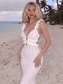 Turnttoni Summer White Sexy Crochet Textured Off-Shoulder Dress With Hollow Out Back And Elegant Hemline,Summer Dresses For Women,White Graduation Dress Party - White - View 6