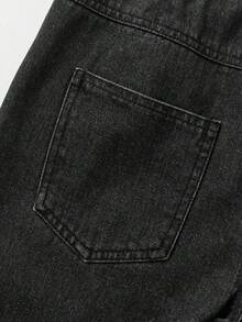 SHEIN Explorewe 女童舒適水洗柔軟復古街頭風無彈力寬鬆寬腿牛仔中長褲，薄款春夏適用 - 黑色 - 查看 7