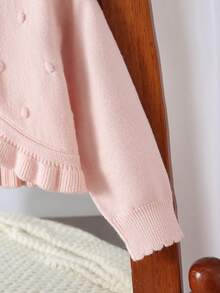 SHEIN Vintaside Kids 女嬰粉色針織開襟毛衣，柔軟舒適輕盈外搭層，前襟荷葉邊蝴蝶結設計，可愛經典款，適合嬰兒與幼兒 - 粉色 - 查看 6