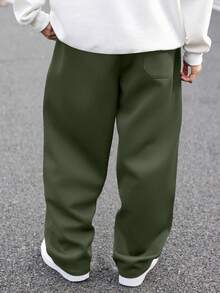 Manfinity Hypemode Pantalones de chándal de talla grande para hombre, casuales y versátiles, de color liso - Verde - Ver 2