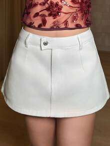 hhfernanda Damen Low Waist vorne verdeckter lässiger Denim-Rock-Hose Weiß Sommer - Weiss - Übersicht 3